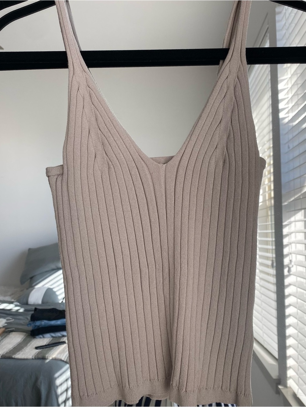 H&M Ribbed V-Neck Tank Top in Taupe